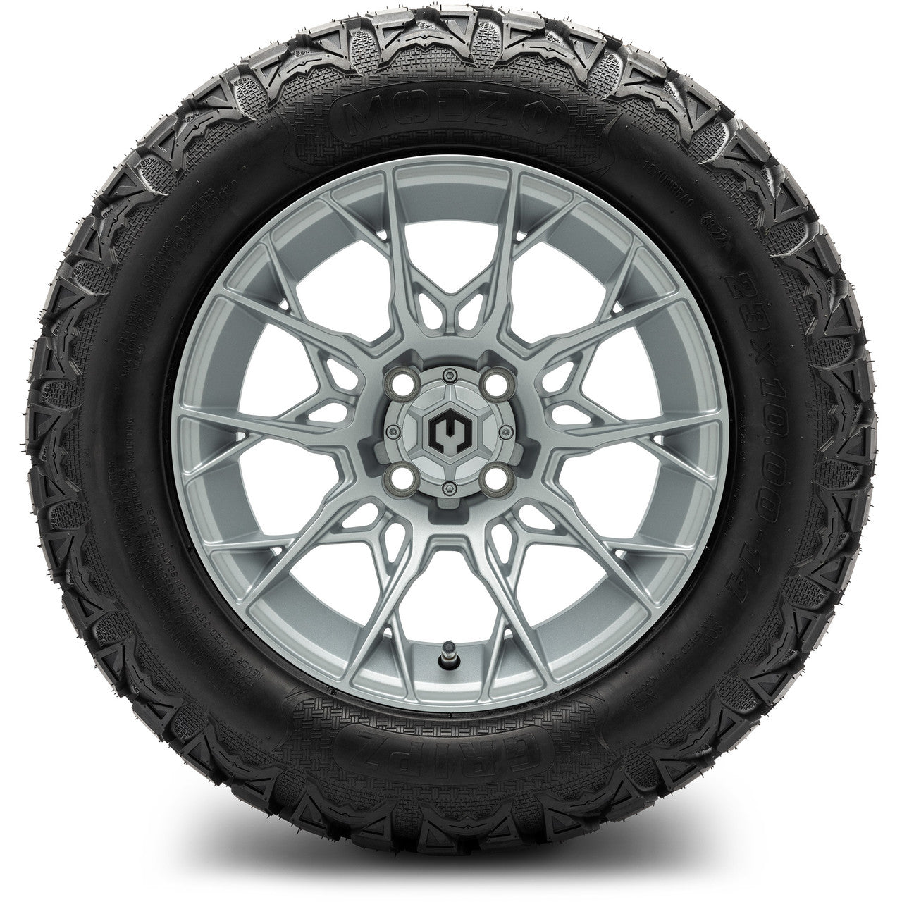 MODZ® 14" Chaos Silver Wheels & Off-Road Tires Combo (Xcomp Gladiator 23-10-14 Radial)