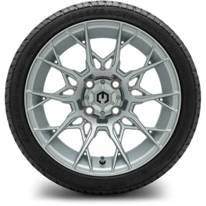 MODZ® 14" Chaos Silver Wheels & Street Tires Combo (Odyssey Tesseract Steel Belted Radial 215/35-14)