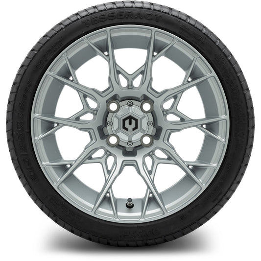 MODZ® 14" Chaos Silver Wheels & Street Tires Combo (Odyssey Tesseract Steel Belted Radial 215/35-14)