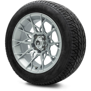 MODZ® 14" Chaos Silver Wheels & Street Tires Combo (Odyssey Tesseract Steel Belted Radial 215/50-14)