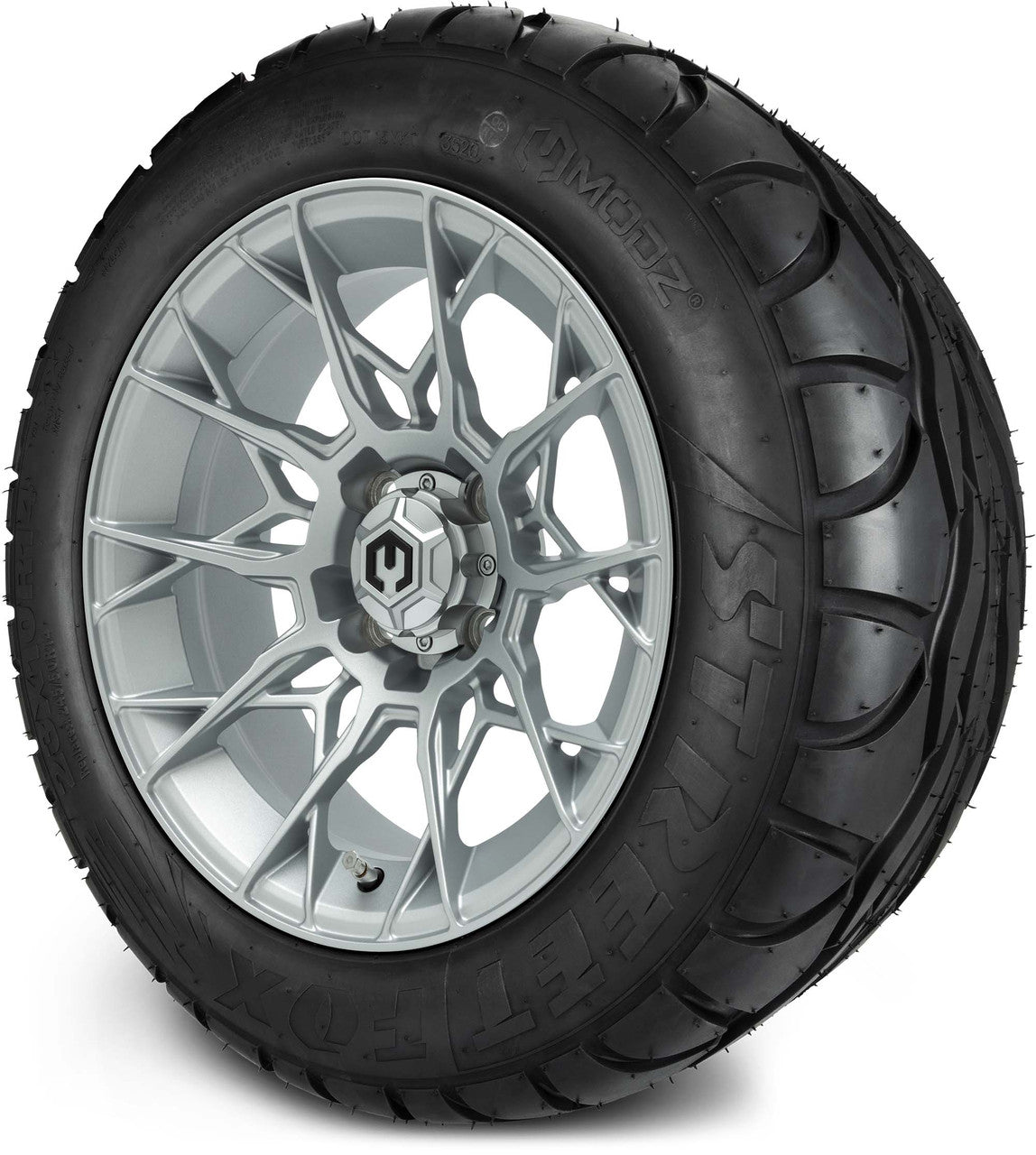 MODZ® 14" Chaos Silver Wheels & Street Tires Combo (MODZ Street Fox Radial 205/40-14)