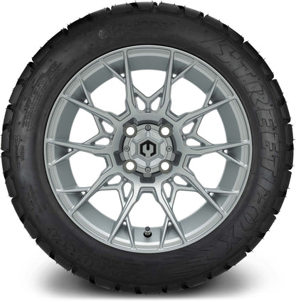 MODZ® 14" Chaos Silver Wheels & Street Tires Combo (MODZ Street Fox Radial 205/40-14)