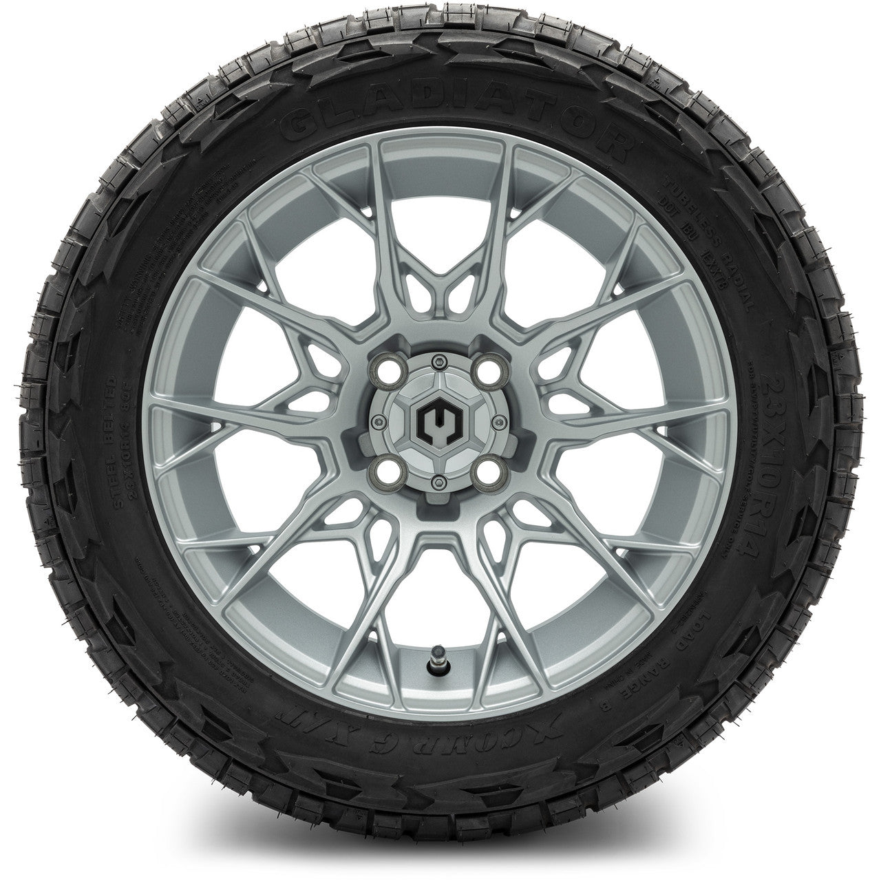 MODZ® 14" Chaos Silver Wheels & Off-Road Tires Combo (Xcomp Gladiator 23-10-14 Radial)