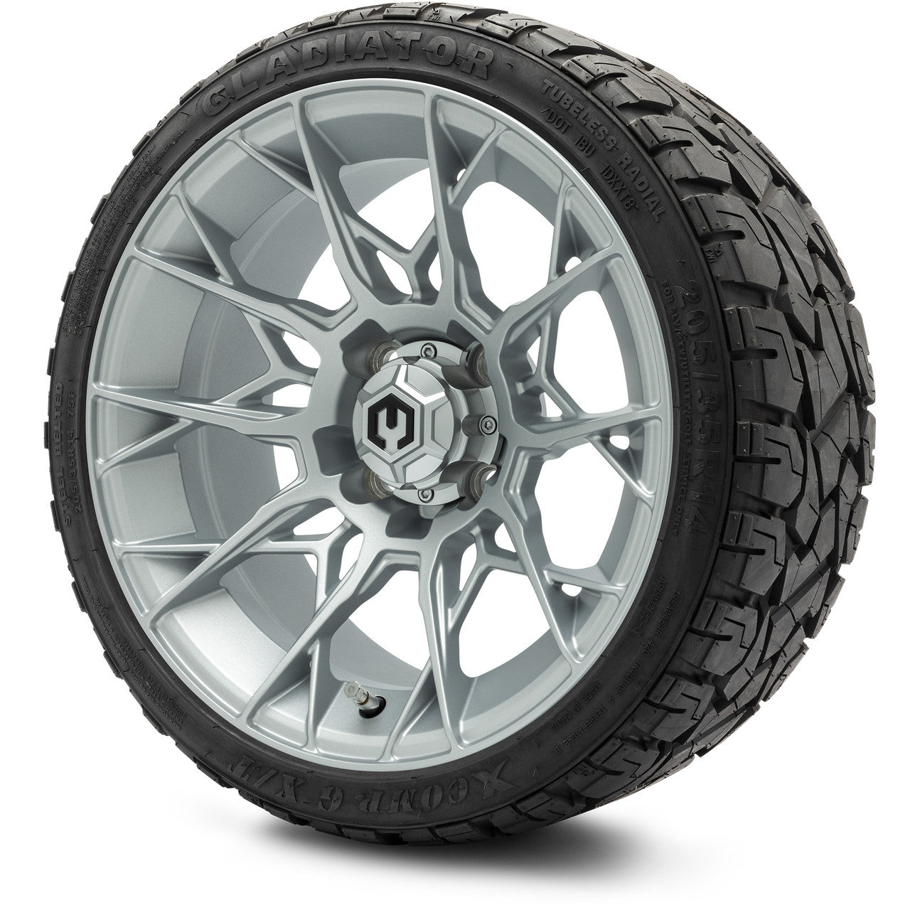 MODZ® 14" Chaos Silver Wheels & Off-Road Tires Combo (Arisun X-Trail All-Terrain 23x10-14)