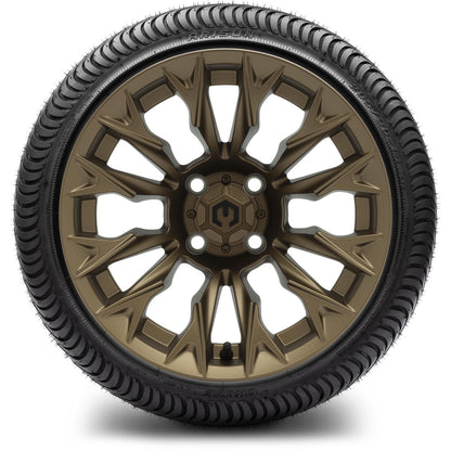 MODZ® 14" Falcon Matte Bronze Wheels & Street Tires Combo (Odyssey Tesseract Steel Belted Radial 215/50-14)