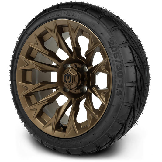 MODZ® 14" Falcon Matte Bronze Wheels & Street Tires Combo (MODZ Guardian 205/30-14)