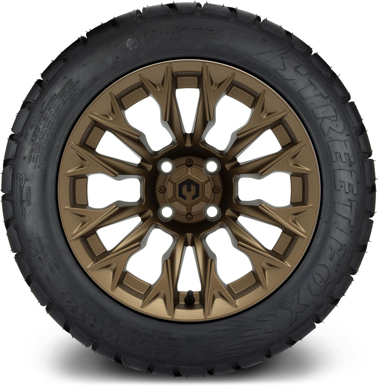 MODZ® 14" Falcon Matte Bronze Wheels & Street Tires Combo (Odyssey Tesseract Steel Belted Radial 215/50-14)