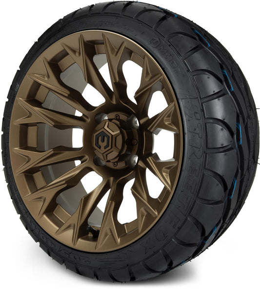 MODZ® 14" Falcon Matte Bronze Wheels & Street Tires Combo (MODZ Street Fox Radial 205/40-14)