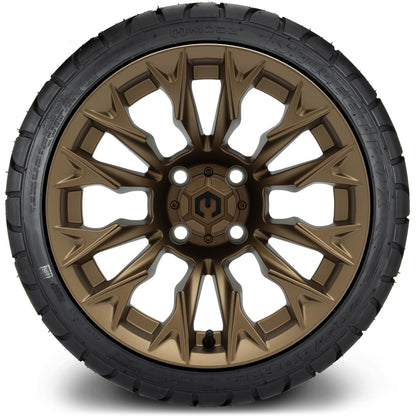 MODZ® 14" Falcon Matte Bronze Wheels & Street Tires Combo (Odyssey Tesseract Steel Belted Radial 215/50-14)