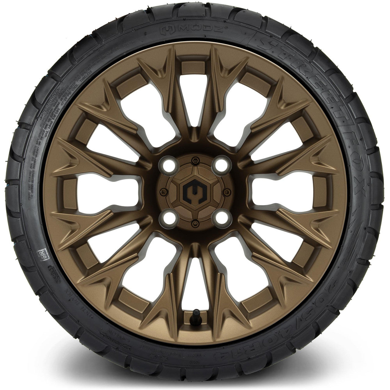 MODZ® 14" Falcon Matte Bronze Wheels & Street Tires Combo (Odyssey Tesseract Steel Belted Radial 215/35-14)