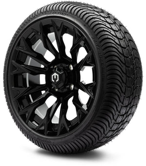 MODZ® 14" Falcon Glossy Black Wheels & Street Tires Combo (Arisun Cruze 205/30-14)