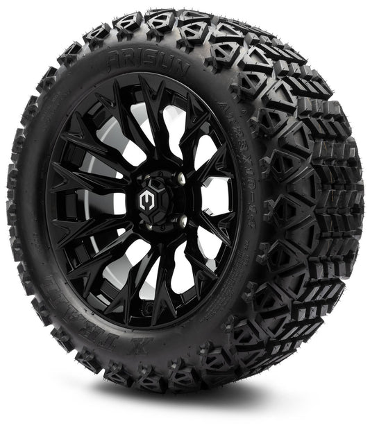 MODZ® 14" Falcon Glossy Black Wheels & Off-Road Tires Combo (Arisun X-Trail All-Terrain 23x10-14)