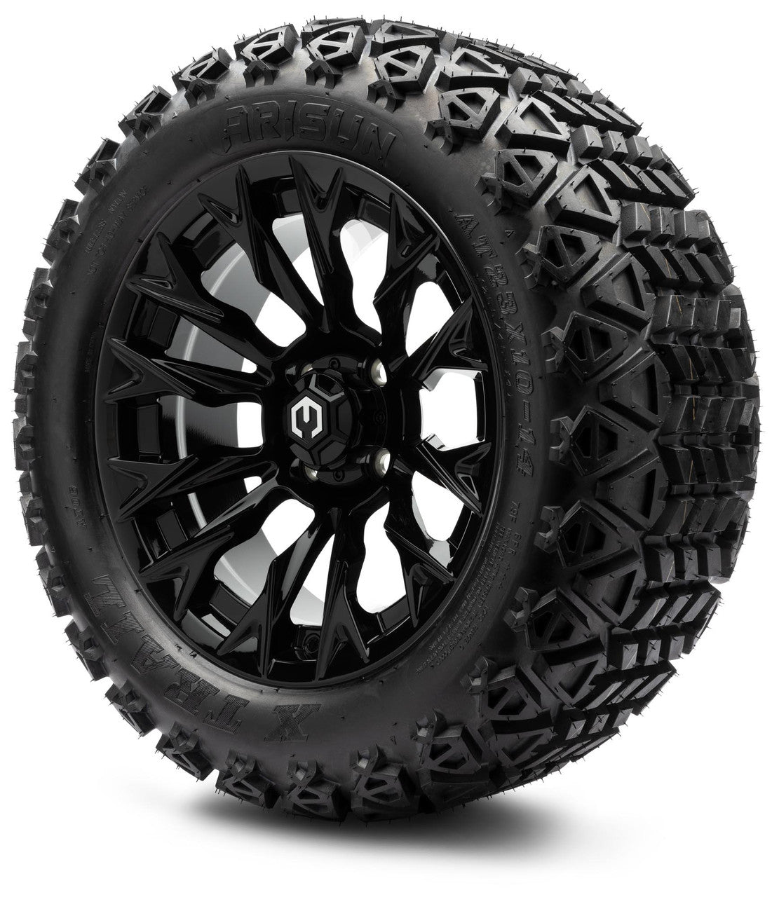 MODZ® 14" Falcon Glossy Black Wheels & Off-Road Tires Combo (Xcomp Gladiator 23-10-14 Radial)