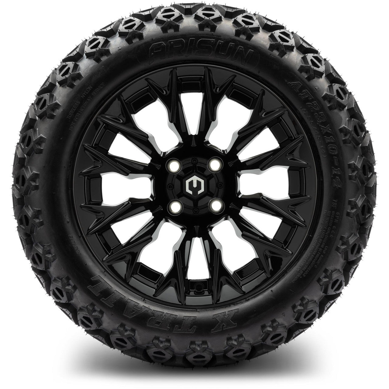 MODZ® 14" Falcon Glossy Black Wheels & Off-Road Tires Combo (Xcomp Gladiator 23-10-14 Radial)