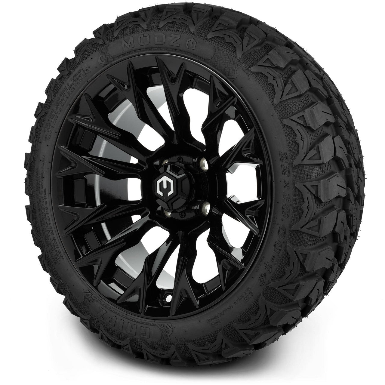 MODZ® 14" Falcon Glossy Black Wheels & Off-Road Tires Combo (Xcomp Gladiator 23-10-14 Radial)
