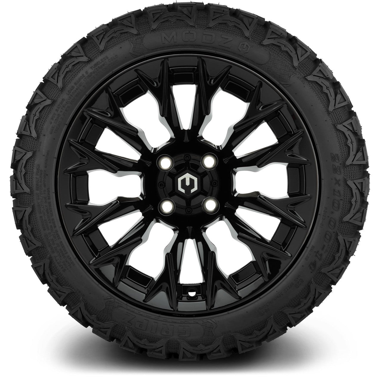 MODZ® 14" Falcon Glossy Black Wheels & Off-Road Tires Combo (Xcomp Gladiator 23-10-14 Radial)