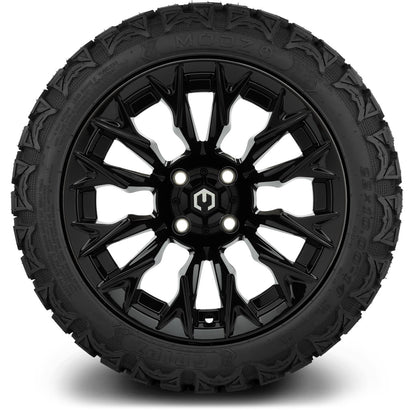 MODZ® 14" Falcon Glossy Black Wheels & Off-Road Tires Combo (Xcomp Gladiator 23-10-14 Radial)