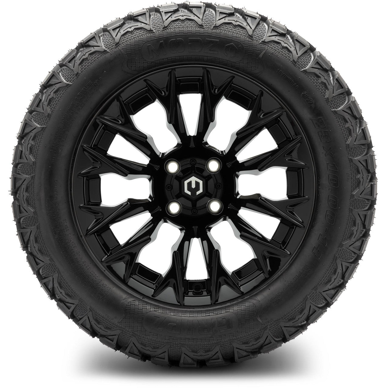 MODZ® 14" Falcon Glossy Black Wheels & Off-Road Tires Combo (Arisun X-Armory All-Terrain 23x10-14 Radial)