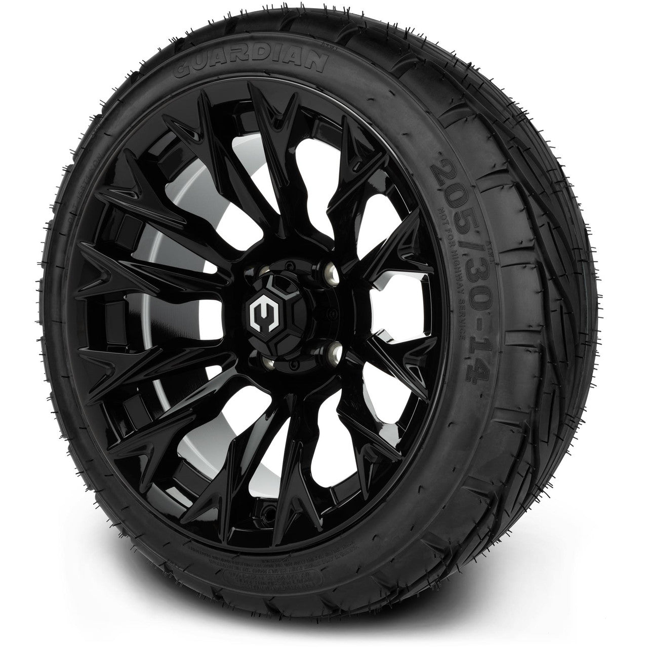 MODZ® 14" Falcon Glossy Black Wheels & Street Tires Combo (MODZ Street Fox Radial 23x10-14)