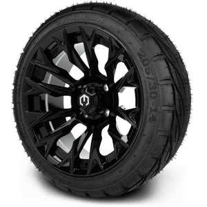 MODZ® 14" Falcon Glossy Black Wheels & Street Tires Combo (MODZ Guardian 205/30-14)