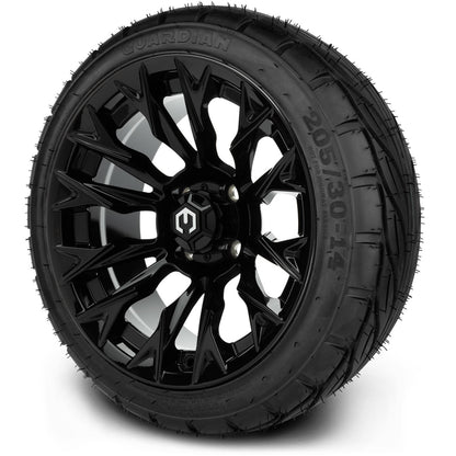 MODZ® 14" Falcon Glossy Black Wheels & Street Tires Combo (MODZ Street Fox Radial 23x10-14)