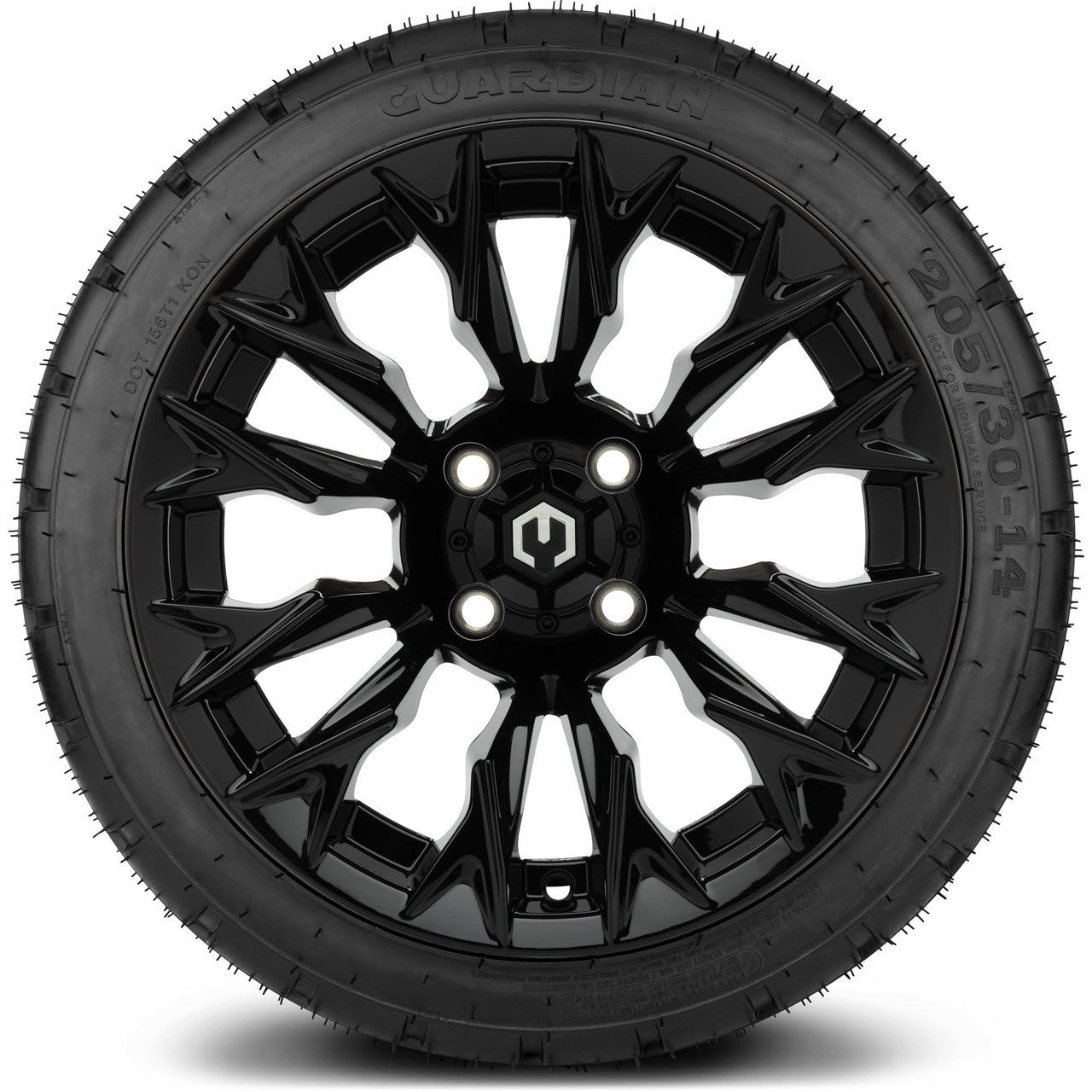 MODZ® 14" Falcon Glossy Black Wheels & Street Tires Combo (MODZ Street Fox Radial 23x10-14)