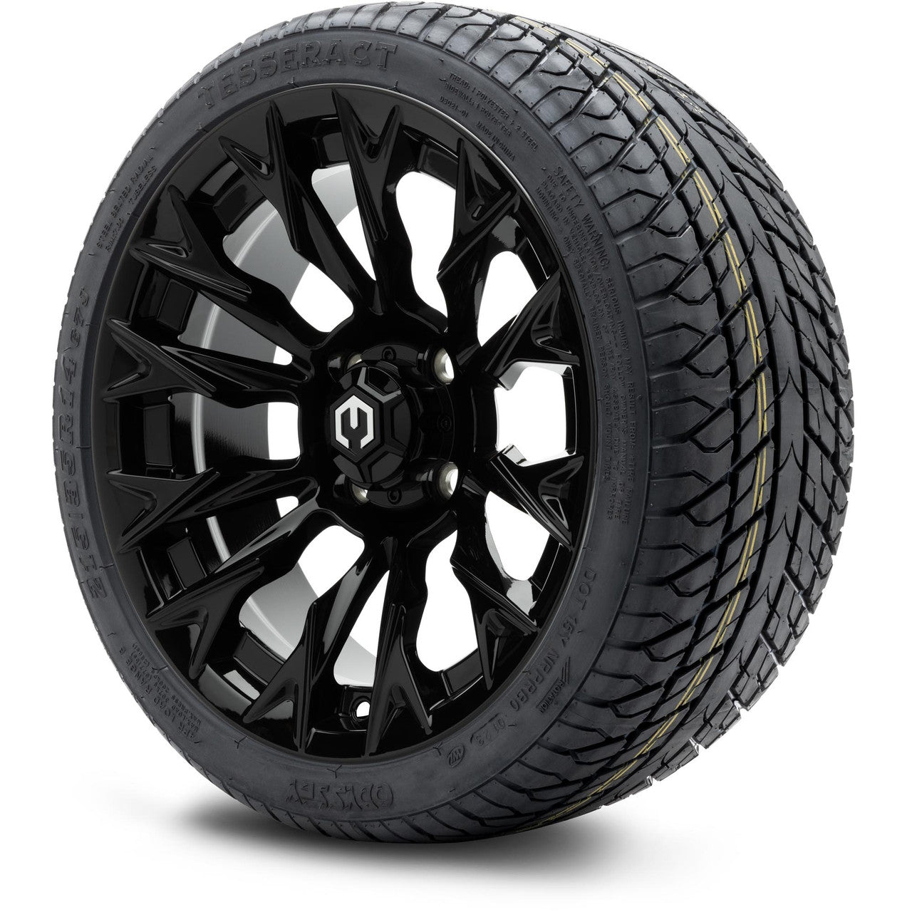 MODZ® 14" Falcon Glossy Black Wheels & Street Tires Combo (Odyssey Tesseract Steel Belted Radial 215/35-14)