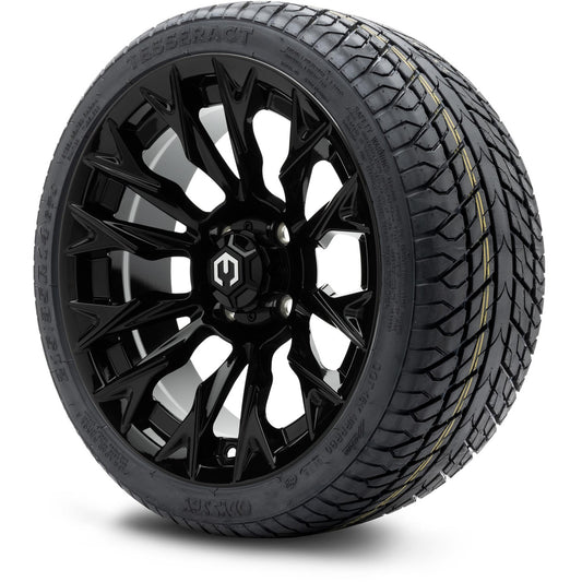 MODZ® 14" Falcon Glossy Black Wheels & Street Tires Combo (Odyssey Tesseract Steel Belted Radial 215/35-14)