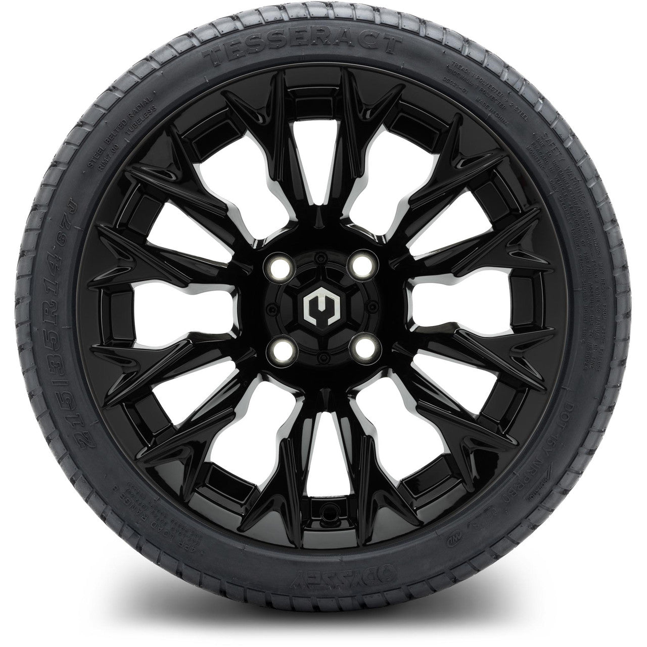 MODZ® 14" Falcon Glossy Black Wheels & Street Tires Combo (MODZ Street Fox Radial 205/40-14)