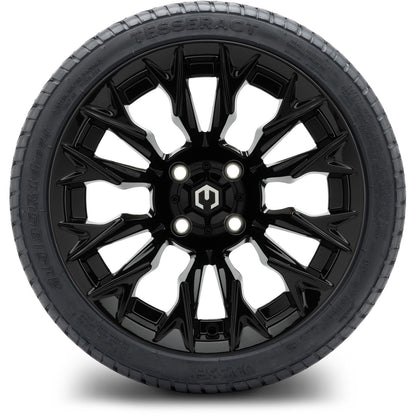 MODZ® 14" Falcon Glossy Black Wheels & Street Tires Combo (Arisun Cruze 205/30-14)
