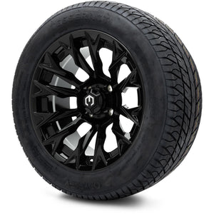 MODZ® 14" Falcon Glossy Black Wheels & Street Tires Combo (Odyssey Tesseract Steel Belted Radial 215/50-14)