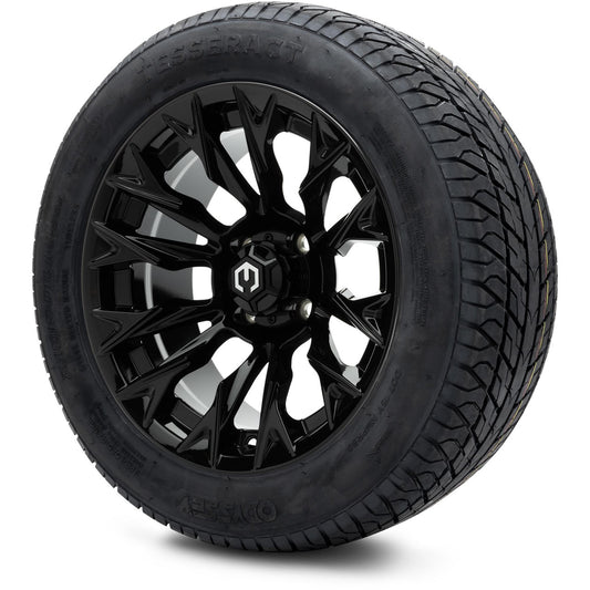 MODZ® 14" Falcon Glossy Black Wheels & Street Tires Combo (Odyssey Tesseract Steel Belted Radial 215/50-14)
