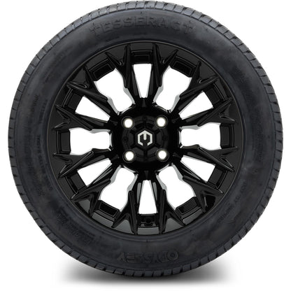 MODZ® 14" Falcon Glossy Black Wheels & Street Tires Combo (MODZ Street Fox Radial 205/40-14)