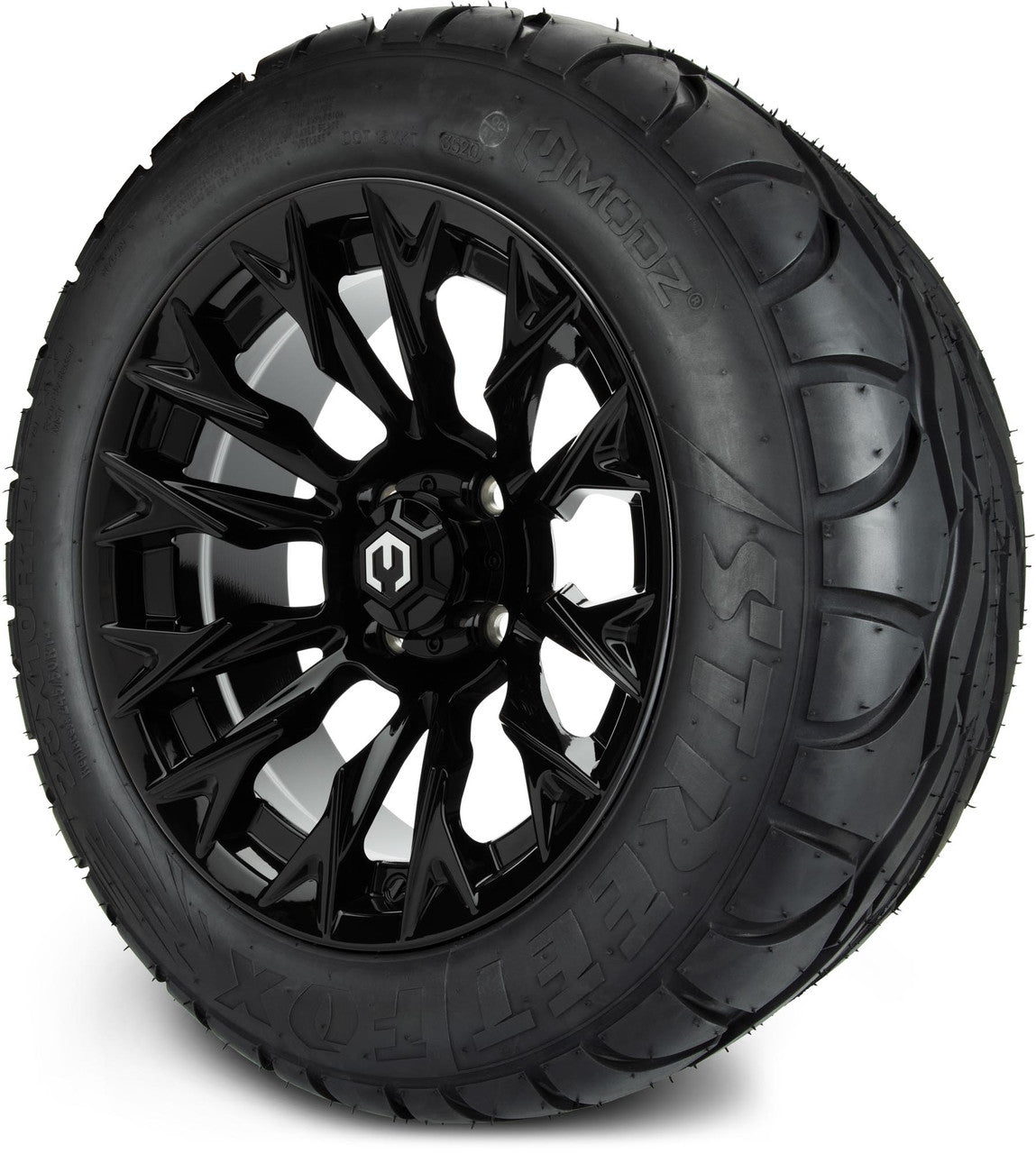 MODZ® 14" Falcon Glossy Black Wheels & Street Tires Combo (MODZ Street Fox Radial 23x10-14)