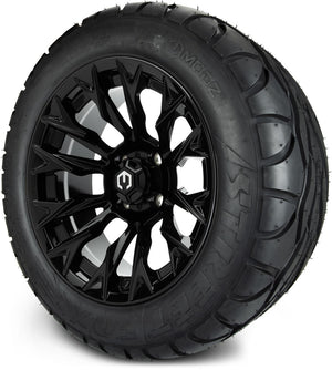 MODZ® 14" Falcon Glossy Black Wheels & Street Tires Combo (MODZ Street Fox Radial 23x10-14)