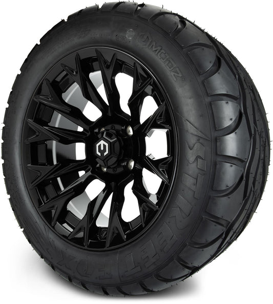 MODZ® 14" Falcon Glossy Black Wheels & Street Tires Combo (MODZ Street Fox Radial 23x10-14)