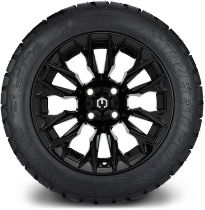 MODZ® 14" Falcon Glossy Black Wheels & Street Tires Combo (MODZ Street Fox Radial 23x10-14)