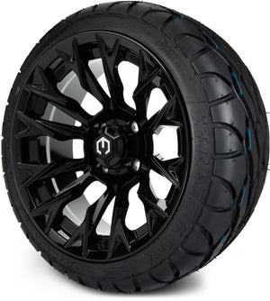 MODZ® 14" Falcon Glossy Black Wheels & Street Tires Combo (MODZ Street Fox Radial 205/40-14)