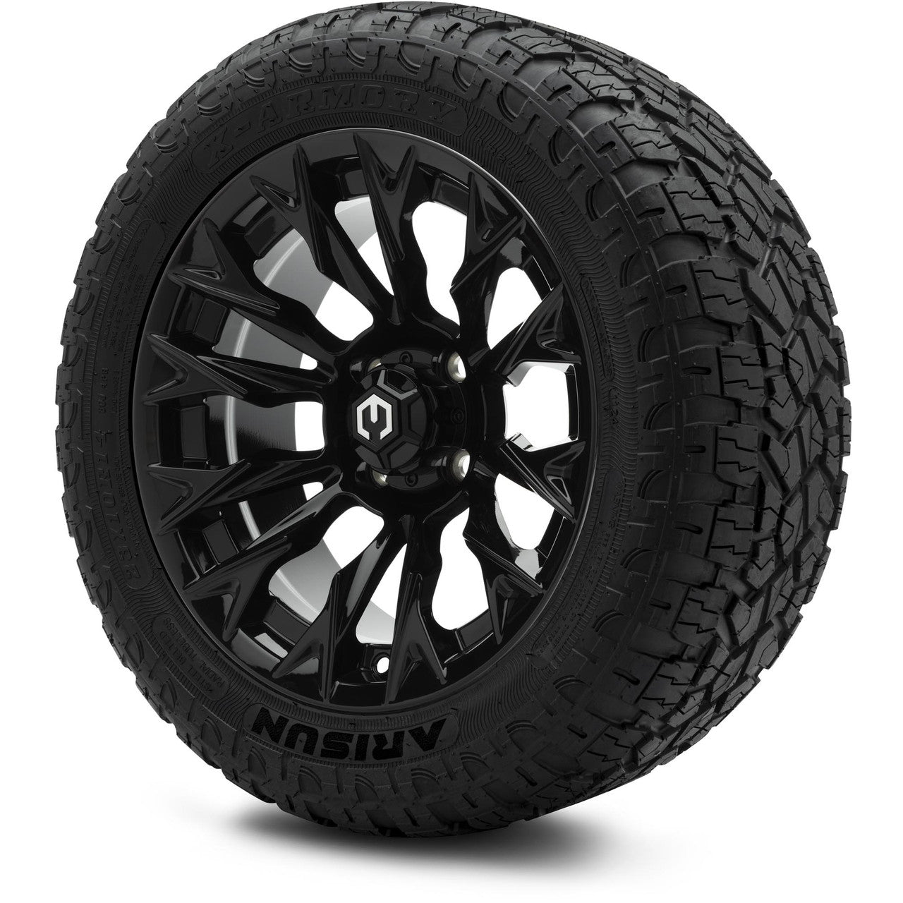 MODZ® 14" Falcon Glossy Black Wheels & Off-Road Tires Combo (Arisun X-Armory All-Terrain 23x10-14 Radial)