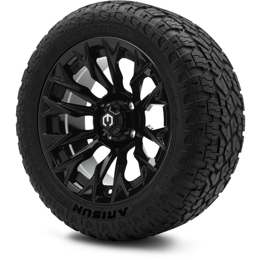 MODZ® 14" Falcon Glossy Black Wheels & Off-Road Tires Combo (Arisun X-Armory All-Terrain 23x10-14 Radial)