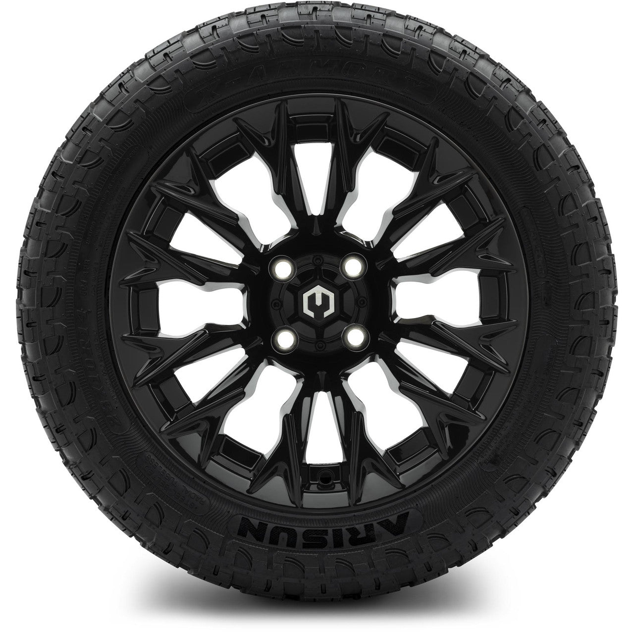MODZ® 14" Falcon Glossy Black Wheels & Off-Road Tires Combo (Arisun X-Armory All-Terrain 23x10-14 Radial)