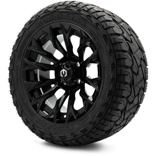 MODZ® 14" Falcon Glossy Black Wheels & Off-Road Tires Combo (Xcomp Gladiator 23-10-14 Radial)