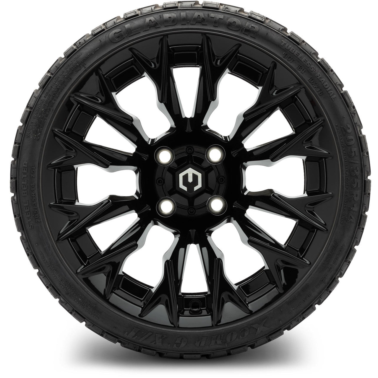 MODZ® 14" Falcon Glossy Black Wheels & Off-Road Tires Combo (Xcomp Gladiator 23-10-14 Radial)
