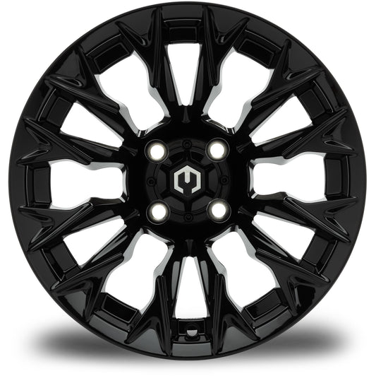 MODZ® 14" Falcon Glossy Black Wheels & Street Tires Combo (Arisun X-Sport 205/30-14)