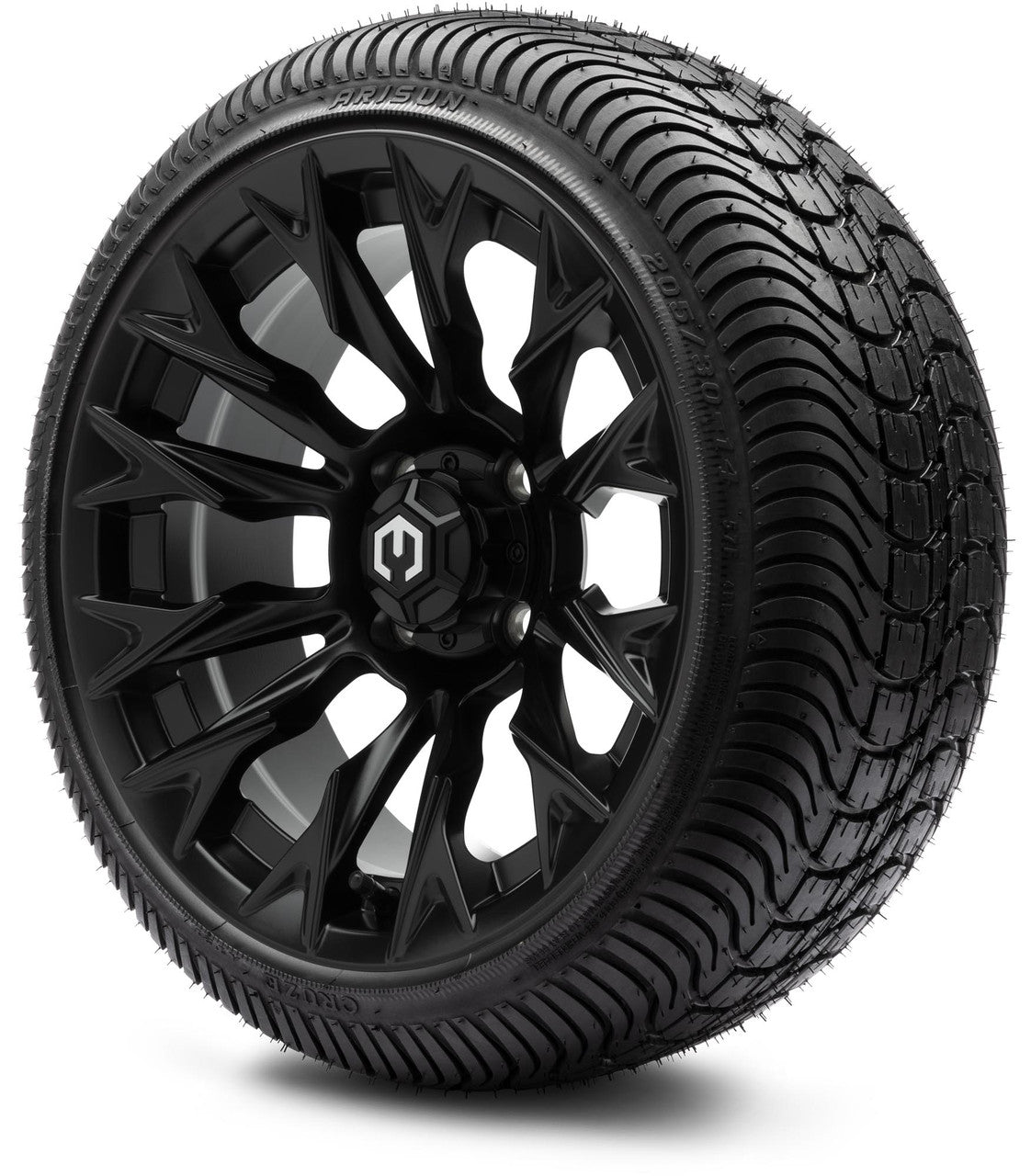 MODZ® 14" Falcon Matte Black Wheels & Street Tires Combo (Odyssey Tesseract Steel Belted Radial 215/50-14)