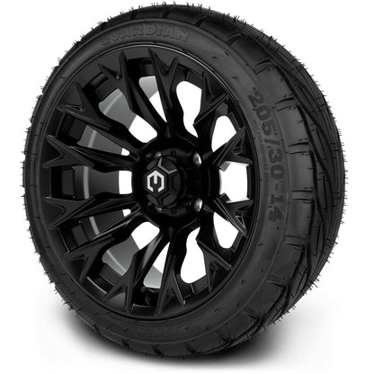 MODZ® 14" Falcon Matte Black Wheels & Street Tires Combo (Arisun Cruze 205/30-14)