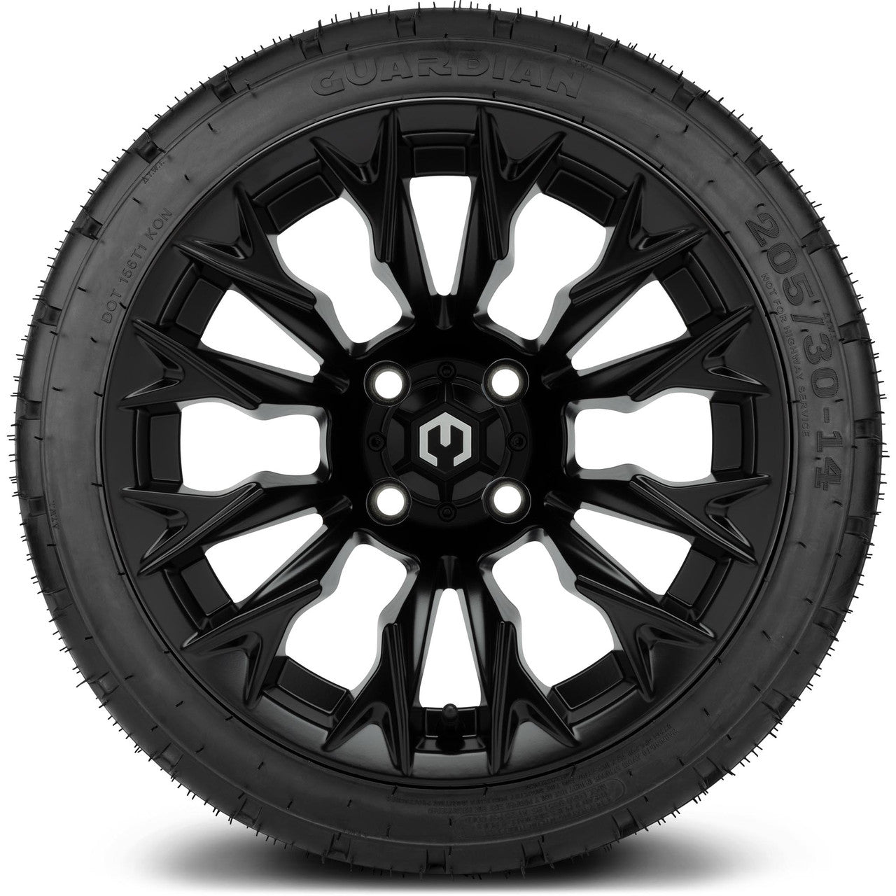 MODZ® 14" Falcon Matte Black Wheels & Street Tires Combo (MODZ Street Fox Radial 205/40-14)