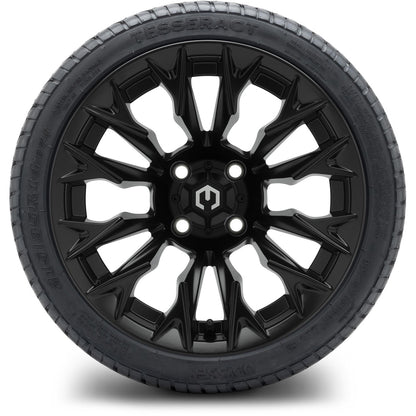 MODZ® 14" Falcon Matte Black Wheels & Street Tires Combo (Odyssey Tesseract Steel Belted Radial 215/35-14)