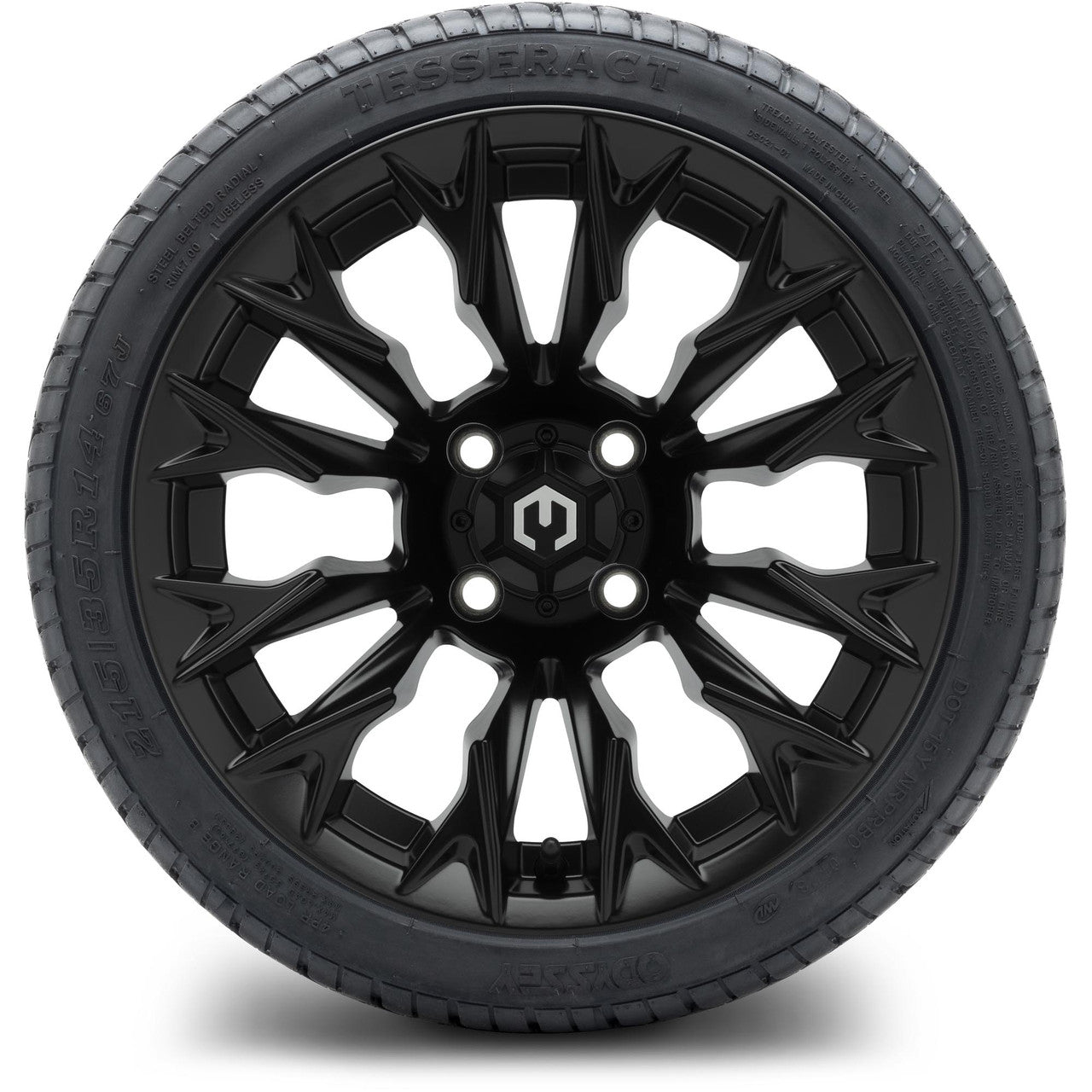 MODZ® 14" Falcon Matte Black Wheels & Street Tires Combo (Odyssey Tesseract Steel Belted Radial 215/50-14)