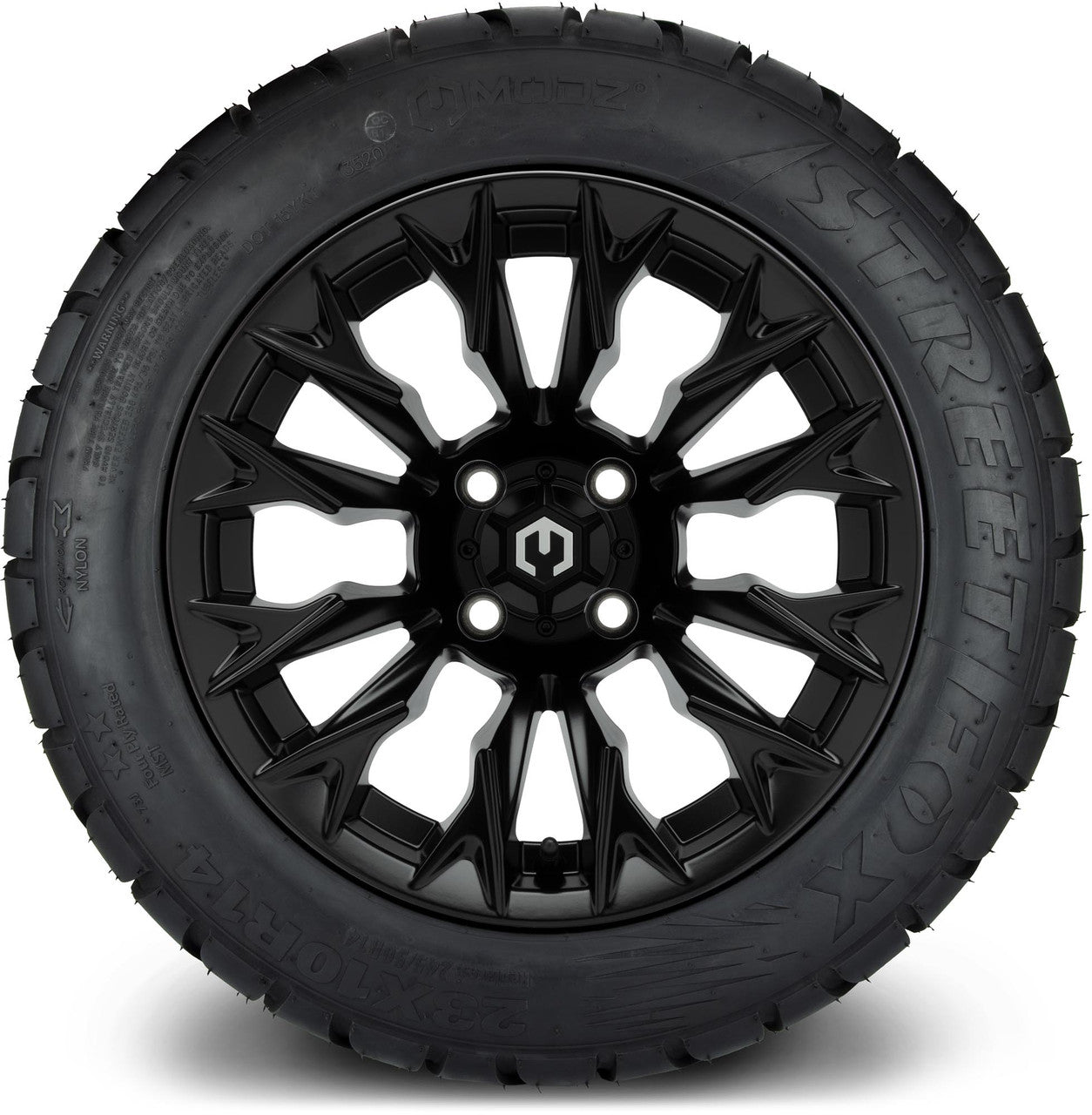 MODZ® 14" Falcon Matte Black Wheels & Street Tires Combo (MODZ Street Fox Radial 205/40-14)